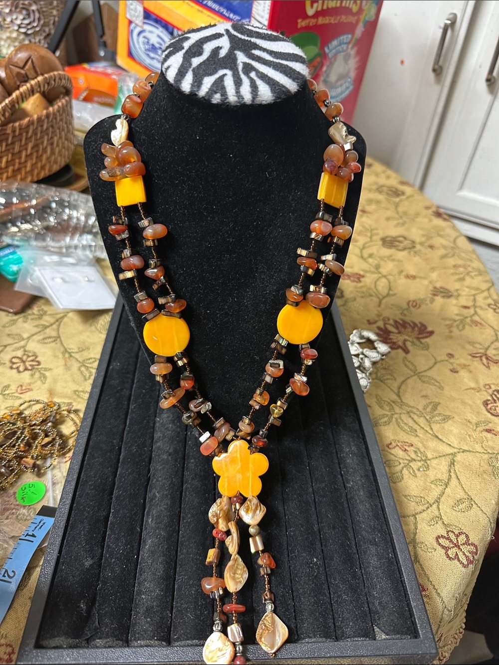 Handcrafted Yellow Amber-Style Bead Necklace - Women Jewelry
